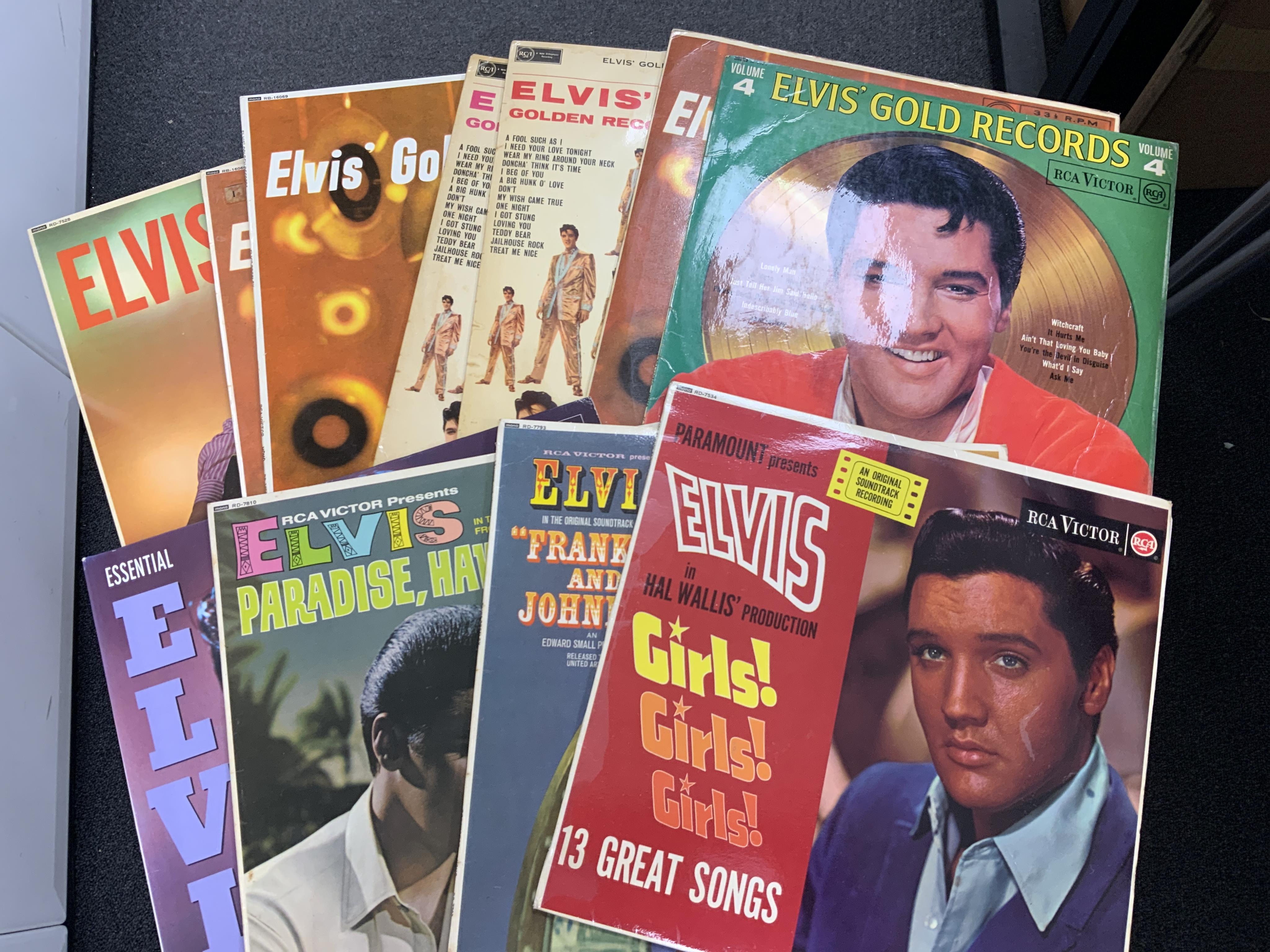 Sixty-two Elvis Presley and Eddie Cochran LP record albums, including forty-six Elvis Presley albums and compilations, together with sixteen Eddie Cochran albums, including duplicates of several albums. Condition - fair